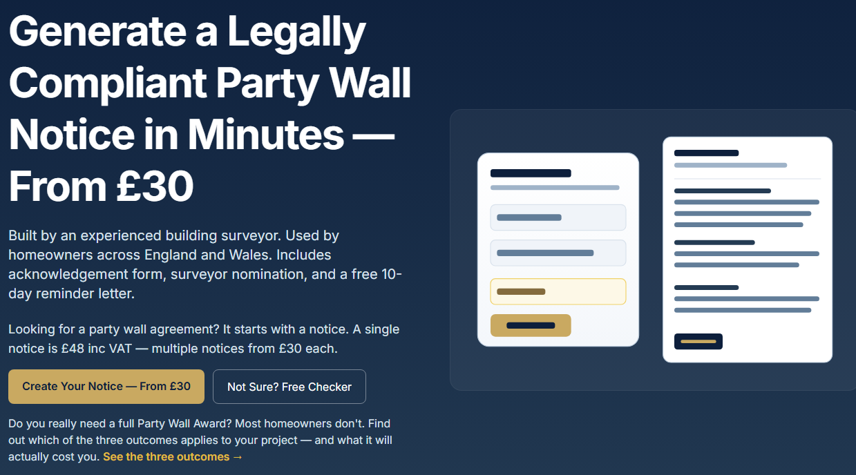 Generate a legally compliant Party Wall Notice online in minutes — from £30